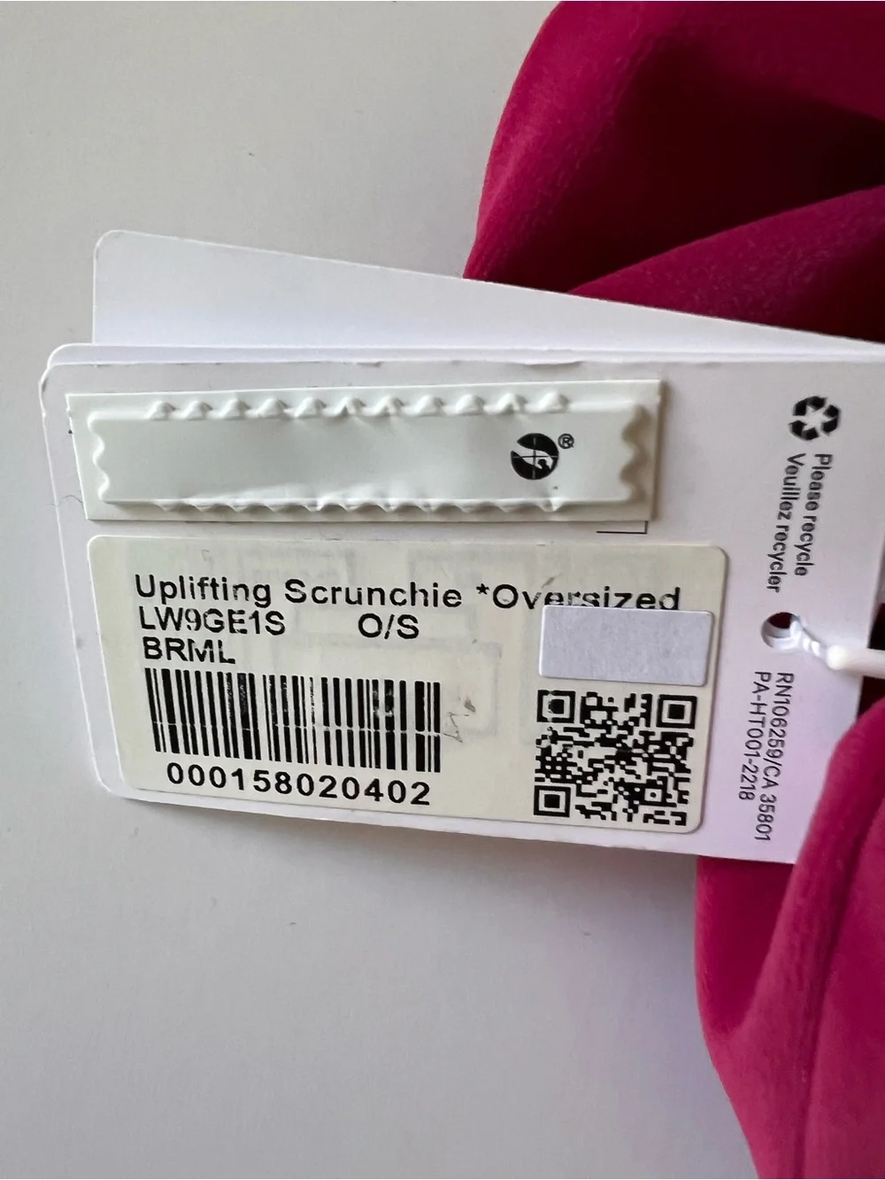 Lululemon Uplifting Oversized Hair Scrunchie Velvet Berry Rumble. NEW WITH TAGS.
